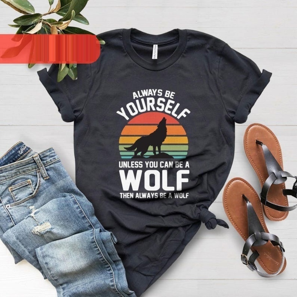 Retro Wolf Shirt, Always Be Yourself Wolf Sunset Shirt